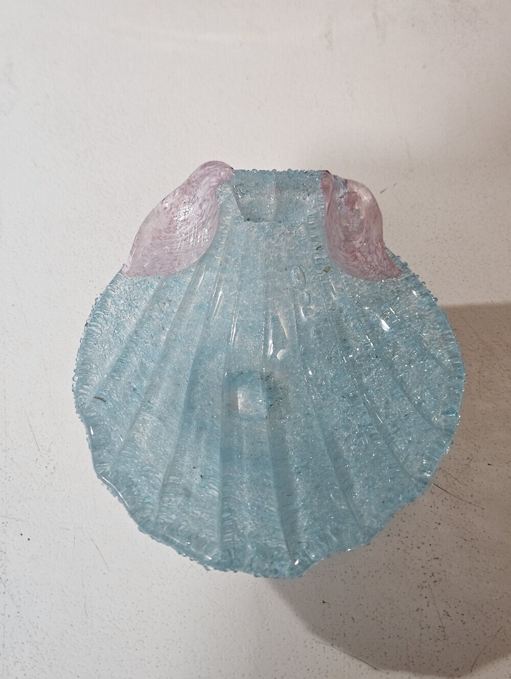 Vintage Art Glass Ice Blue Trinket Dish Textured Exterior Eye Catching!